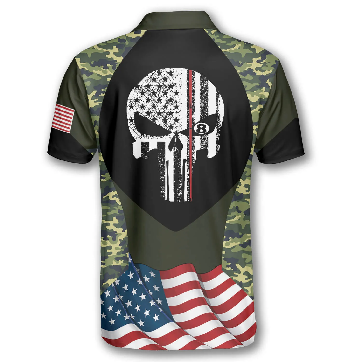 Billiard Camouflage Skull Flag Custom Billiard Shirts for Men, Skull Polo Shirt, Gift for Billiard Player