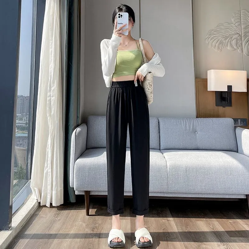 Casual Draping Straight-Leg Silky Harem Ankle Cut Pants
