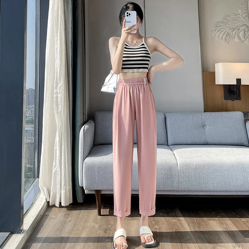 Casual Draping Straight-Leg Silky Harem Ankle Cut Pants