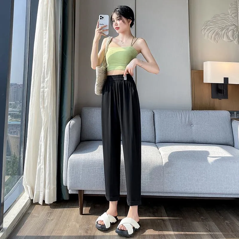 Casual Draping Straight-Leg Silky Harem Ankle Cut Pants