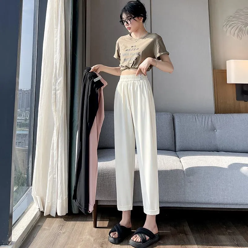 Casual Draping Straight-Leg Silky Harem Ankle Cut Pants
