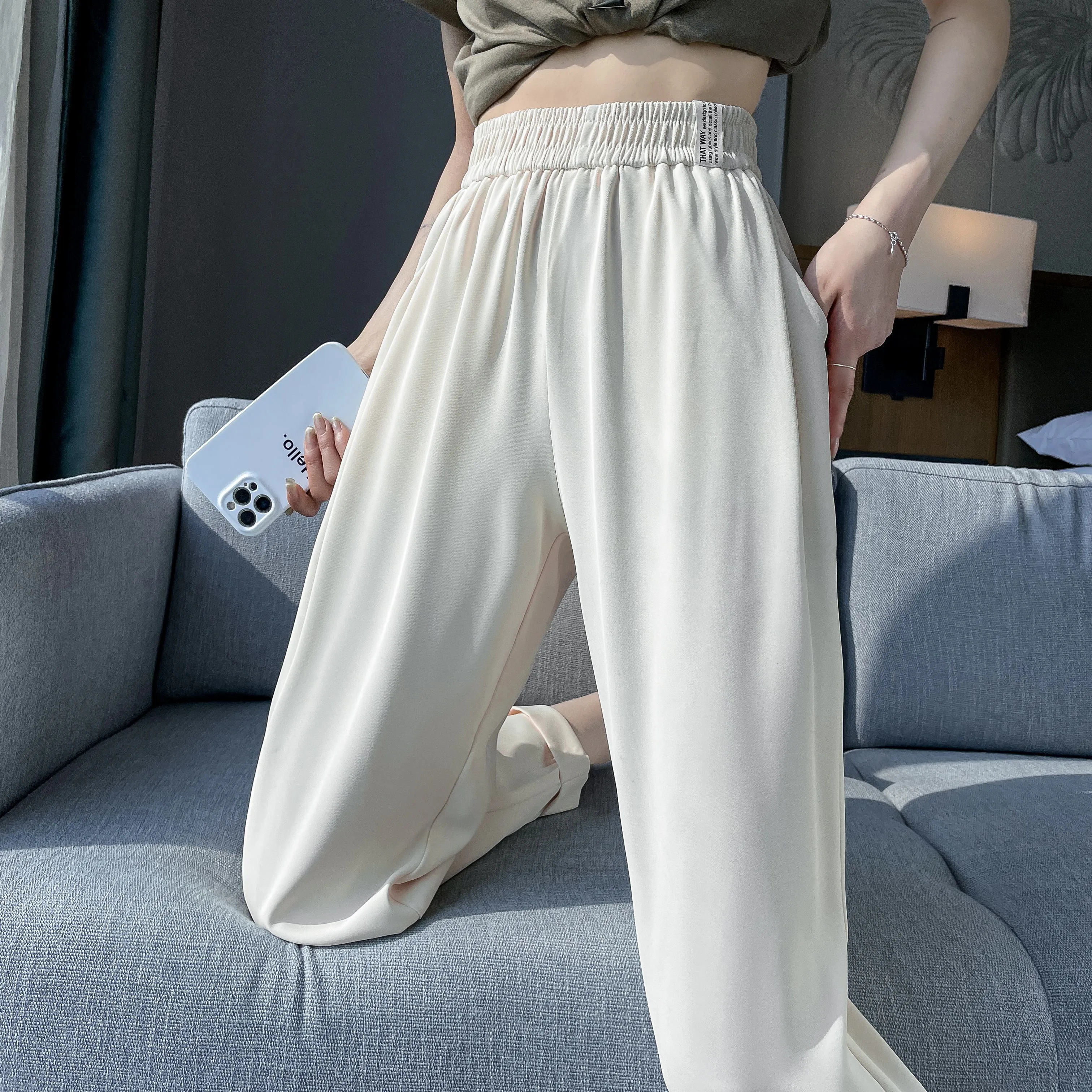 Casual Draping Straight-Leg Silky Harem Ankle Cut Pants