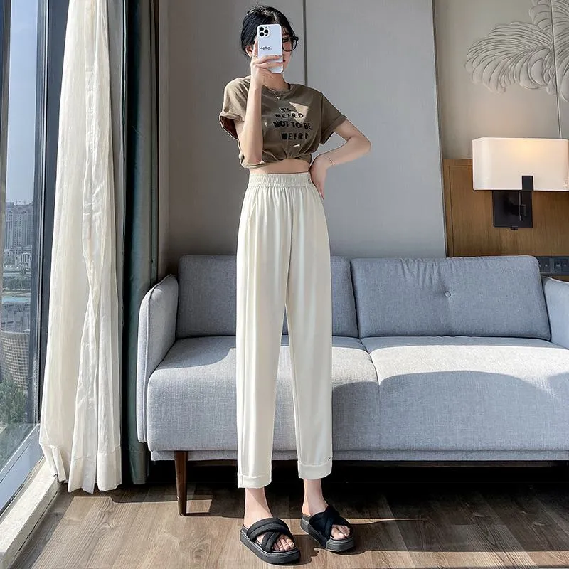 Casual Draping Straight-Leg Silky Harem Ankle Cut Pants
