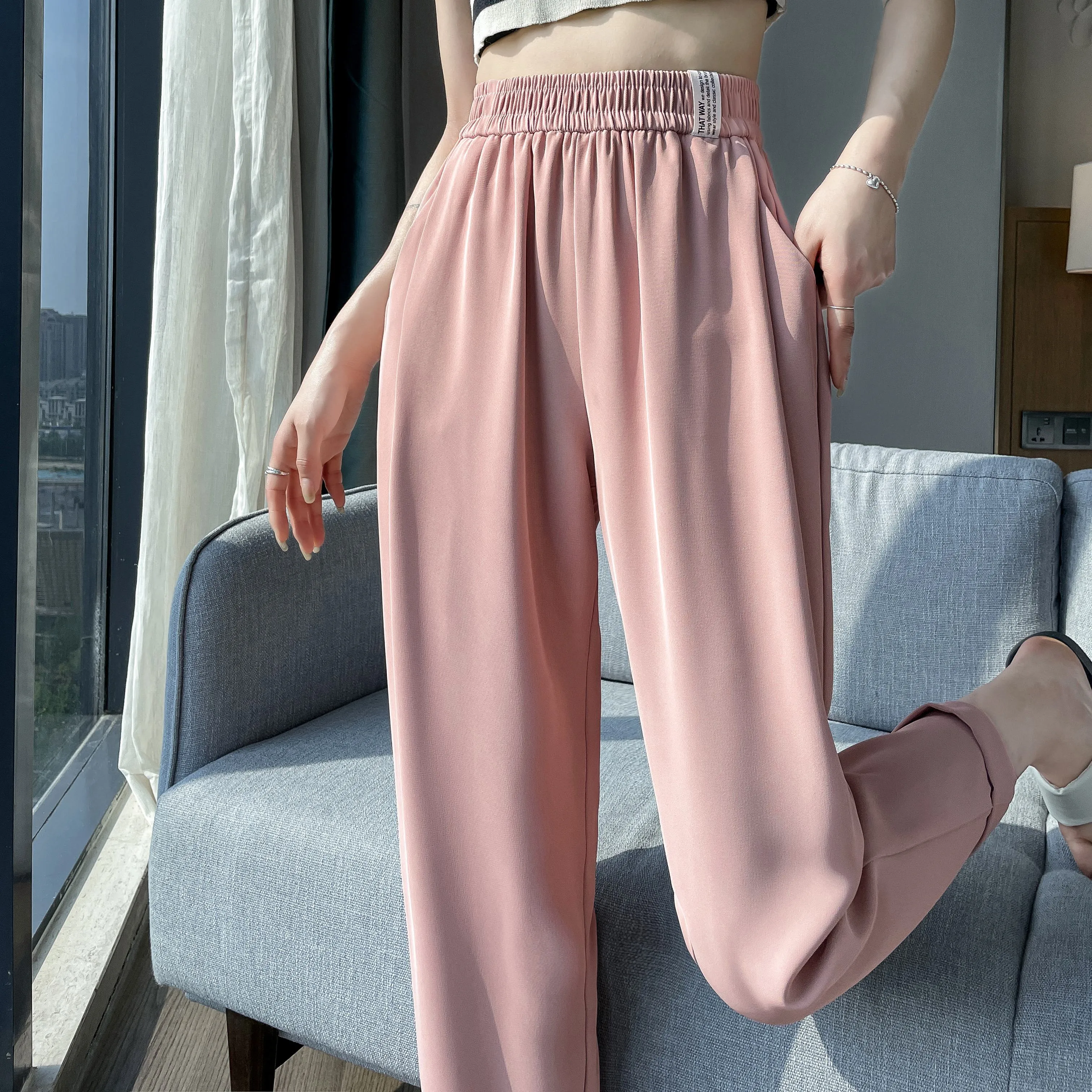 Casual Draping Straight-Leg Silky Harem Ankle Cut Pants