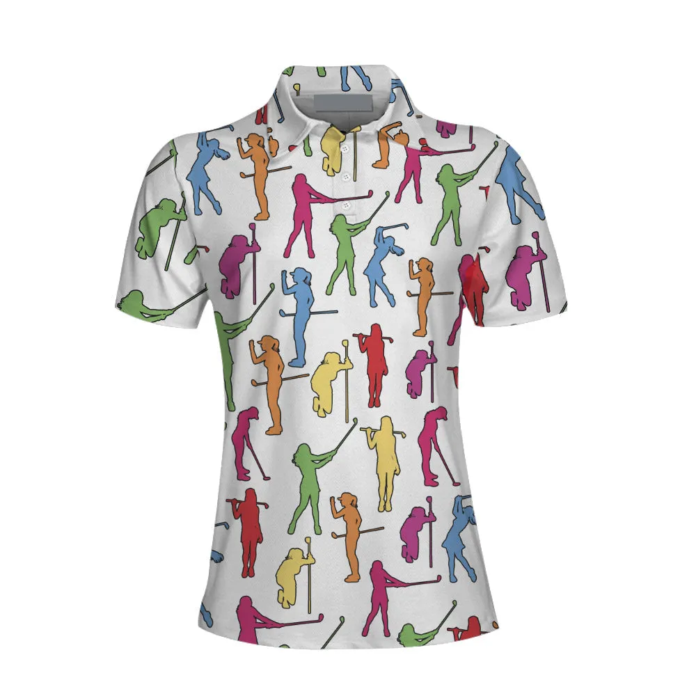 Colorful Female Golfer Short Sleeve Women Polo Shirt, White Golf Shirt For Ladies, Unique Female Golf Gift Coolspod