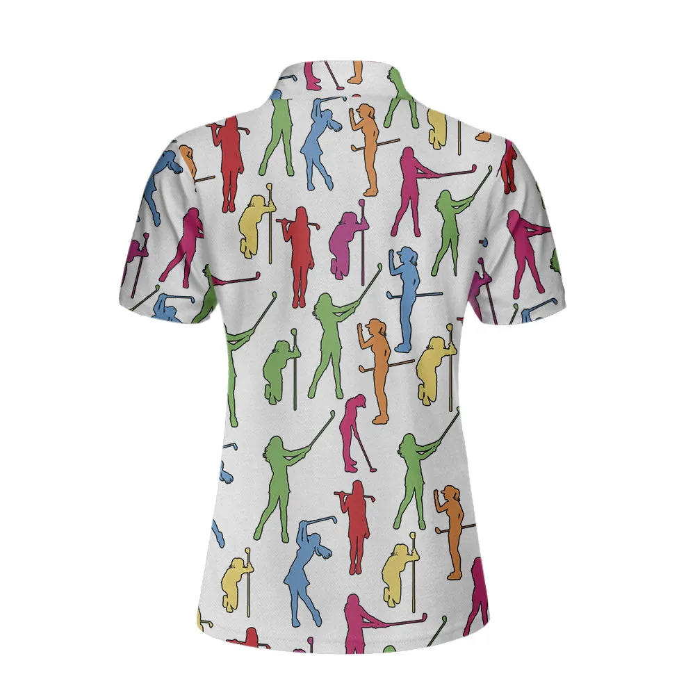 Colorful Female Golfer Short Sleeve Women Polo Shirt, White Golf Shirt For Ladies, Unique Female Golf Gift Coolspod