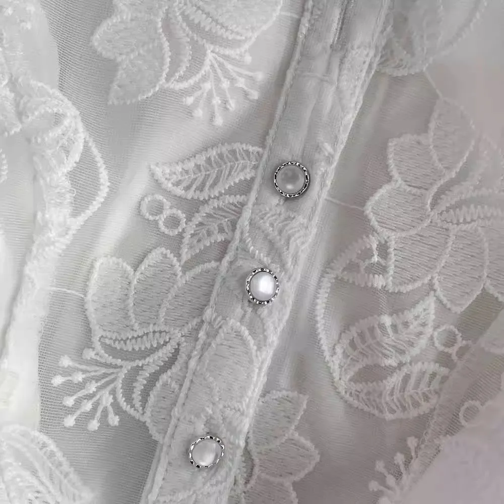 Embroidered Puff Sleeve A-Line Cake Dress for Women     S4324