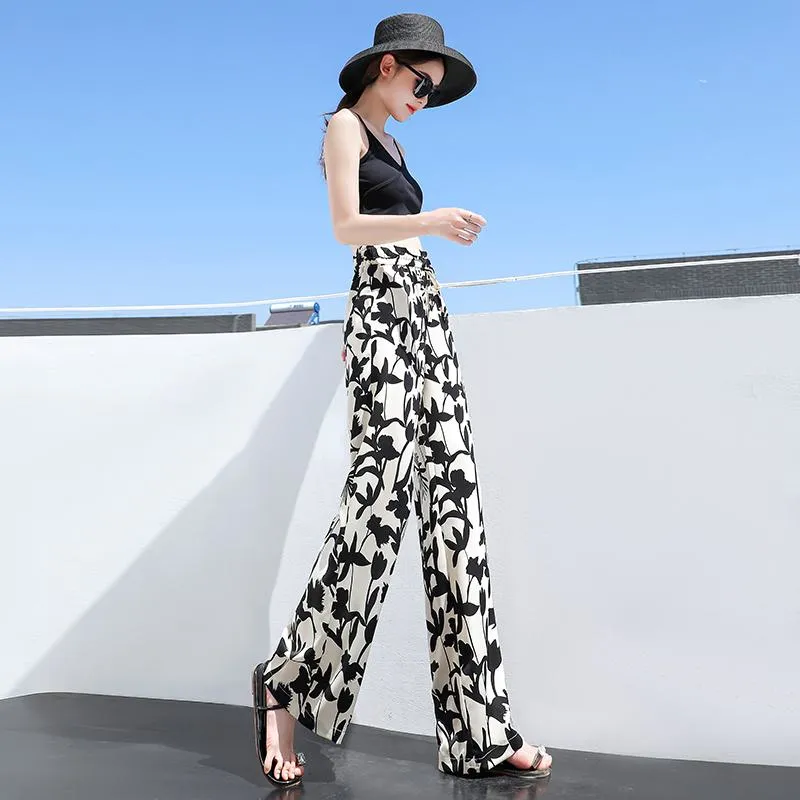 Floor-Length Casual Straight Thin Plus Silky Versatile High-Waisted Pants