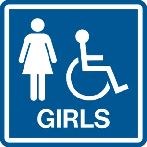 Girls Accessible with Text, Female & Wheelchair Graphics Washroom Sign
