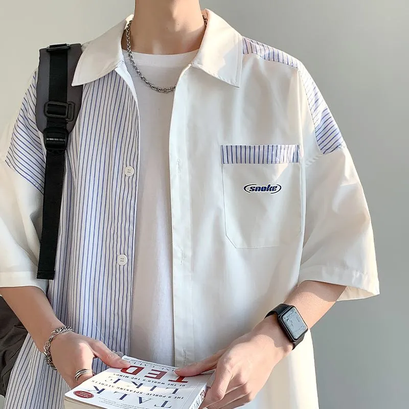 Patchwork Trendy Simplicity Versatile Short Sleeve Shirt