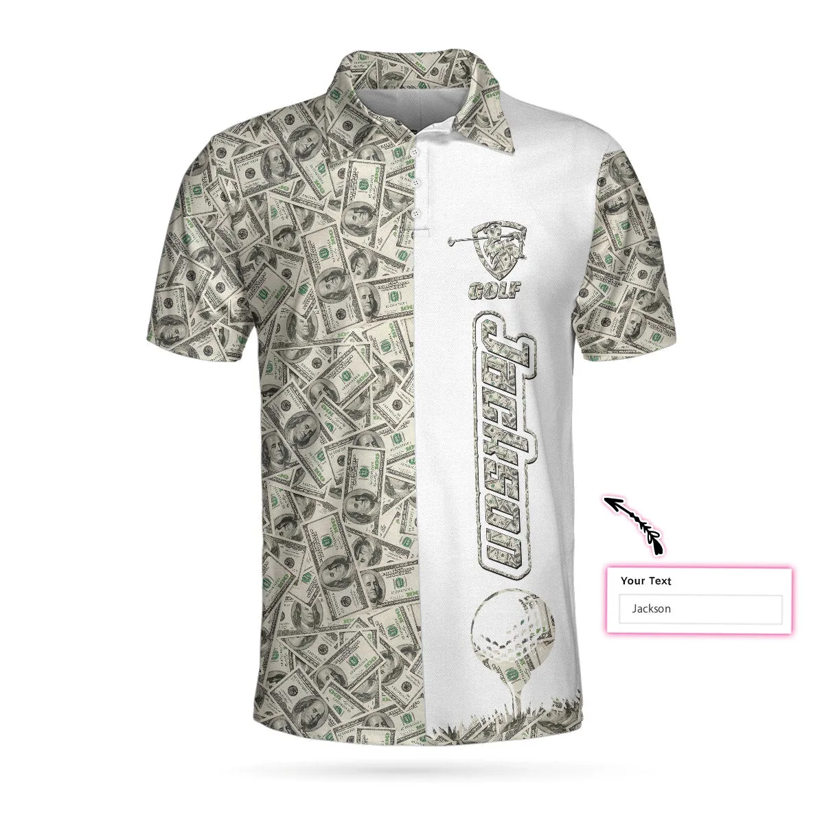 Personalized Dollar Golf Custom Polo Shirt, Dollar Bill Pattern Polo Shirt, Cool Golf Shirt For Men Coolspod