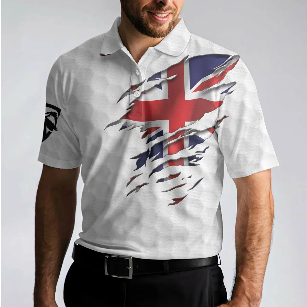 United Kingdom Eagle Flag Polo Shirt, Golf Pattern Ripped Great Britain Jack Polo Shirt, Uk Golf Shirt For Men Coolspod