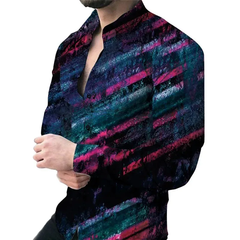 Wiaofellas  -Fashion 3D Printed Men's Shirt Clothing Personality Lapel Long Sleeve Luxury Men's Social Shirts Elegant Shirts for Men