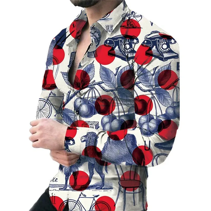 Wiaofellas  -Fashion 3D Printed Men's Shirt Clothing Personality Lapel Long Sleeve Luxury Men's Social Shirts Elegant Shirts for Men