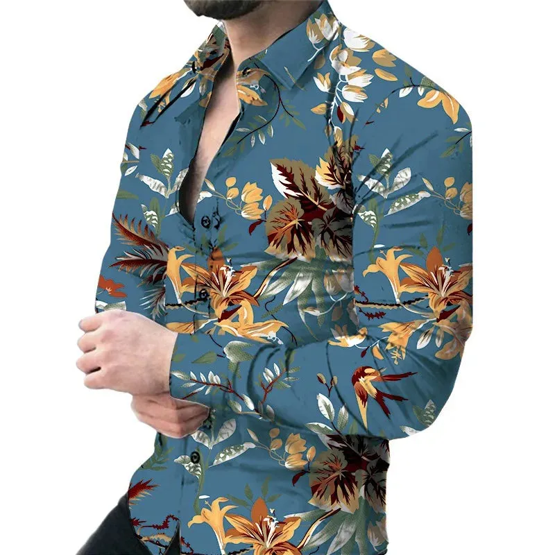 Wiaofellas  -Fashion 3D Printed Men's Shirt Clothing Personality Lapel Long Sleeve Luxury Men's Social Shirts Elegant Shirts for Men