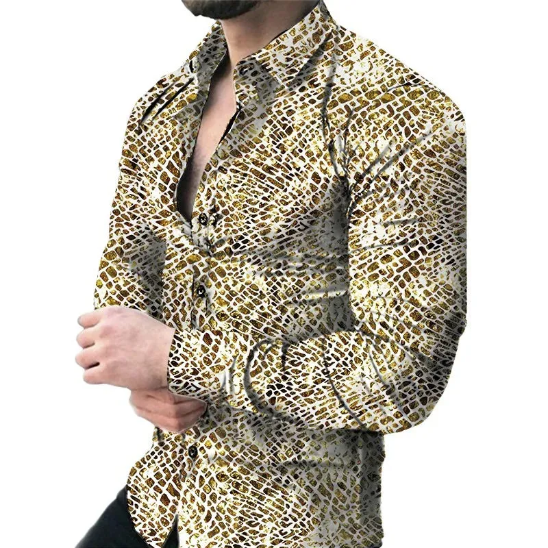 Wiaofellas  -Fashion 3D Printed Men's Shirt Clothing Personality Lapel Long Sleeve Luxury Men's Social Shirts Elegant Shirts for Men