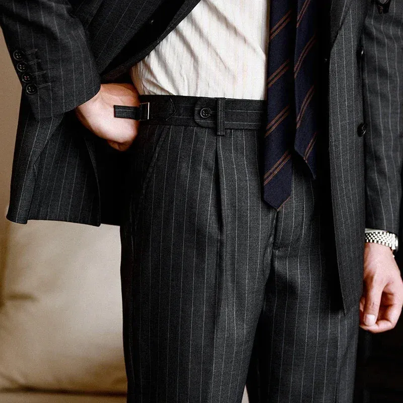 Wiaofellas  -  High Quality Pants Men Italy Business Dress Office Social Suit Trouser Pants Groom Contrasting Stripes Casual Wedding