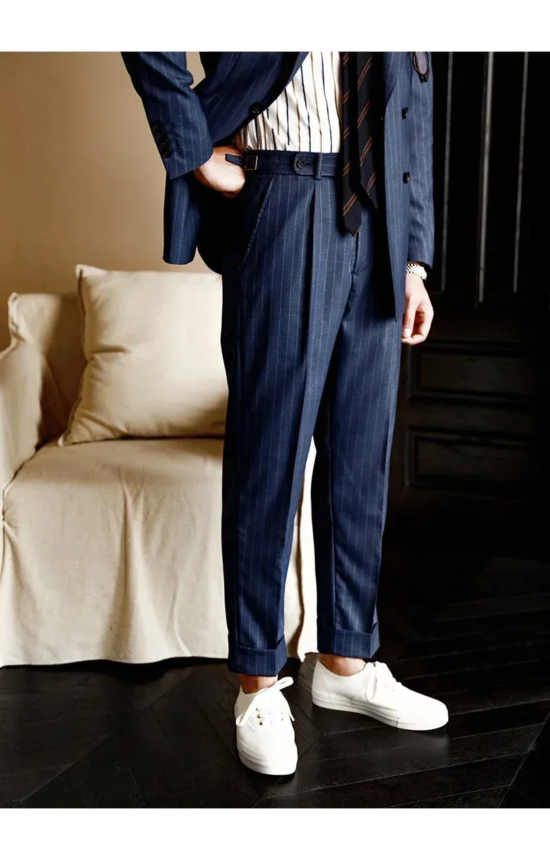 Wiaofellas  -  High Quality Pants Men Italy Business Dress Office Social Suit Trouser Pants Groom Contrasting Stripes Casual Wedding