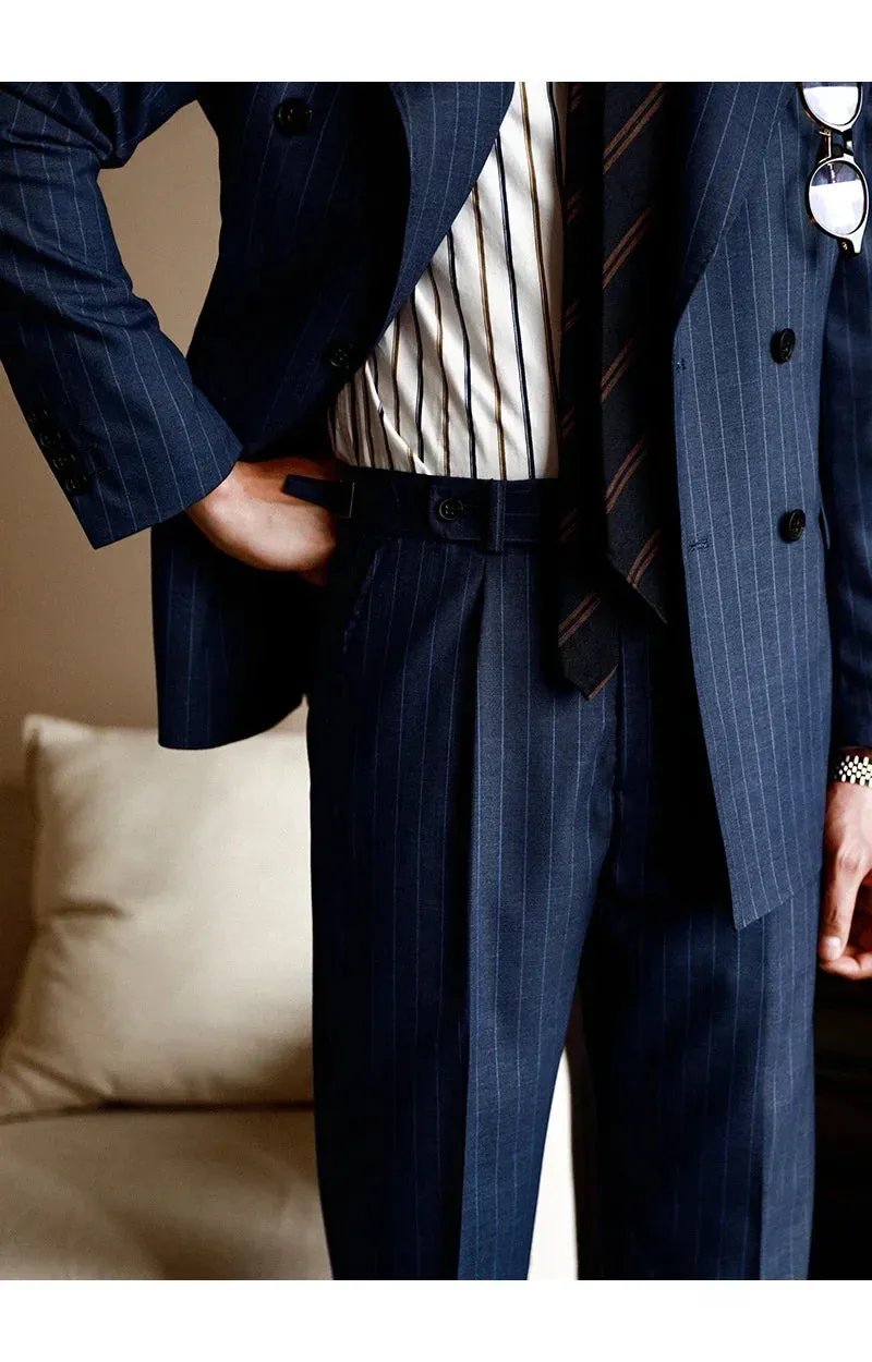 Wiaofellas  -  High Quality Pants Men Italy Business Dress Office Social Suit Trouser Pants Groom Contrasting Stripes Casual Wedding