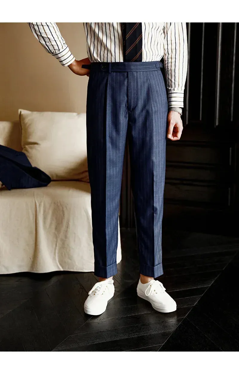Wiaofellas  -  High Quality Pants Men Italy Business Dress Office Social Suit Trouser Pants Groom Contrasting Stripes Casual Wedding