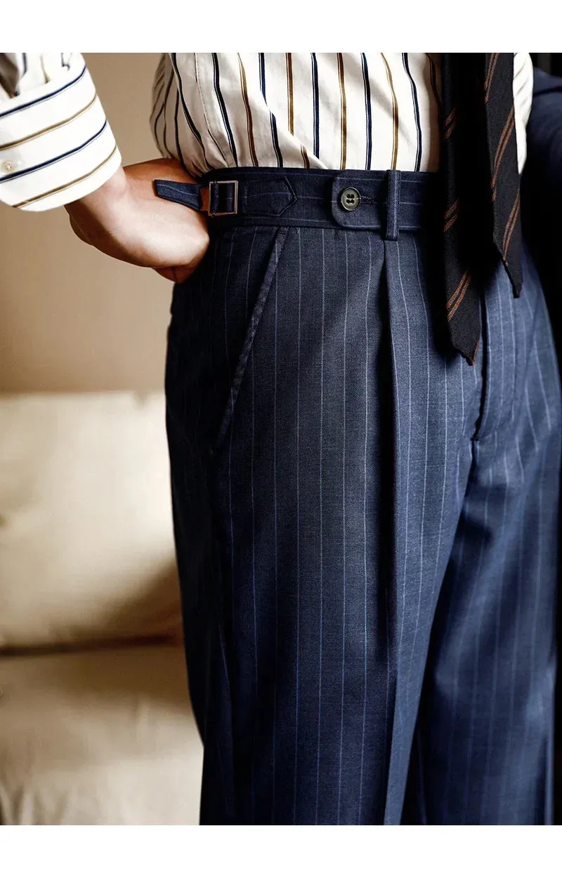 Wiaofellas  -  High Quality Pants Men Italy Business Dress Office Social Suit Trouser Pants Groom Contrasting Stripes Casual Wedding