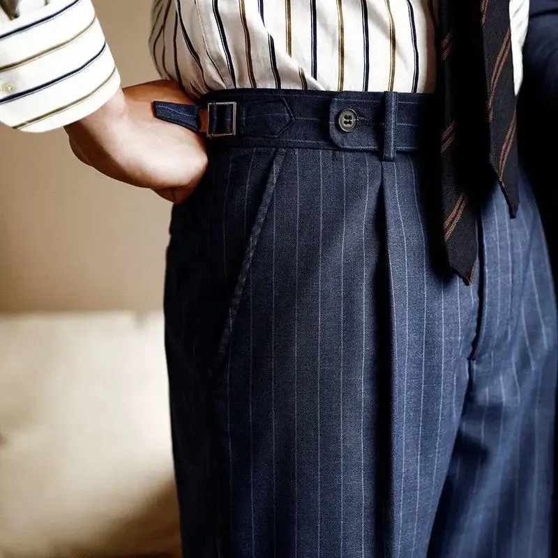 Wiaofellas  -  High Quality Pants Men Italy Business Dress Office Social Suit Trouser Pants Groom Contrasting Stripes Casual Wedding