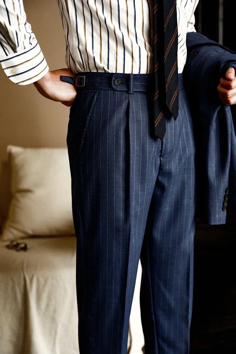 Wiaofellas  -  High Quality Pants Men Italy Business Dress Office Social Suit Trouser Pants Groom Contrasting Stripes Casual Wedding