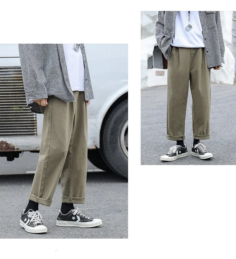 Wiaofellas Solid Color Men's Harem Pants 2021  Korean Men Casual Straight Pants Harajuku Man Cotton Trousers 3XL